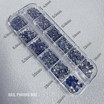 Khay Đá Chân Lưới Keo Mix Size YHB 12 Ngăn, Đính Móng Cao Cấp 1440 Viên, Đá Pha Lê Sáng Lâu, Bám Chắc Làm Nail Màu Trắng AB, Vàng Trà Nữ