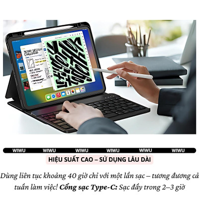 Case bao da bàn phím bluetooth bảo vệ 360 độ hiệu WIWU Protective Keyboard cho iPad Pro 11 13 inch M4 Pro 11 2020/21/22 Air 4/5/6/7 Gen 7 8 9 10.2 inch 10.5 inch Gen 10 10.9 inch - Bàn phím từ tính nam châm tháo rời, tích hợp giá đỡ - Hàng nhập khẩu
