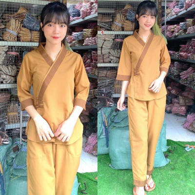 ĐỒ LAM ĐI CHÙA  Mẫu Cài Cút Kate Mịn