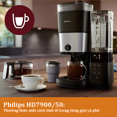 Máy pha cà phê Drip xay và pha tự động thương hiệu Hà Lan Philips HD7900/50 - Hàng nhập khẩu (Bảo Hành 12 Tháng)