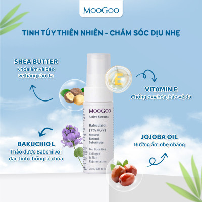 Serum bakuchiol (1%) thuần chay thay thế retinol cho da nhạy cảm giúp tăng sinh collagen MooGoo Úc