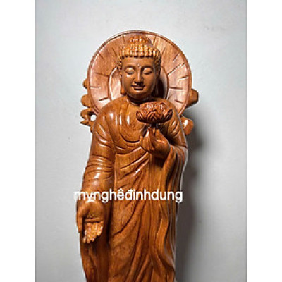 Tượng phật liên hoa bằng gỗ hương đá cao 60x20cm