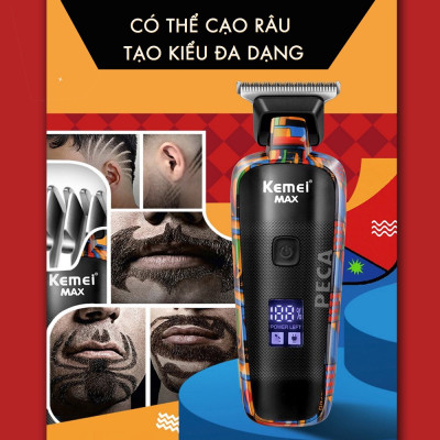 Tông đơ chấn viền cao cấp Kemei KM-MAX5090 phiên bản trend màn hình LCD hiển thị sạc nhanh USB có thể cắt tóc, cạo đầu, fade trắng chân tóc, bấm viền