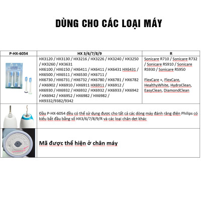 Bộ 4 đầu bàn chải đánh răng điện HX-6054A cho máy Philips Sonicare cho răng nhạy cảm HX3, HX6, HX7, HX8, HX9, R, FlexCare +, FlexCare, HealthyWhite, HydroClean, EasyClean, DiamondClean-Cho răng nhạy cảm