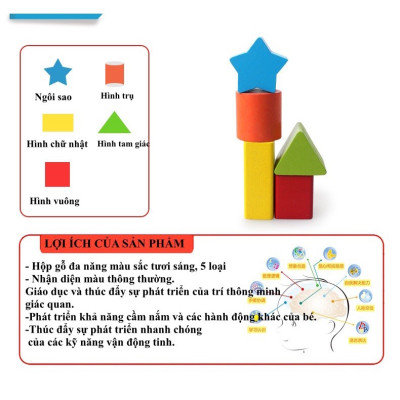 Đồ chơi lồng hộp vuông thả khối, đồ chơi tháp xếp chồng thả hình khối tập đếm gỗ đa chức năng thông minh cho bé