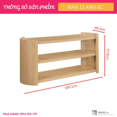 Kệ gỗ 3 tầng trang trí hiện đại SMLIFE Claris 6C | D165,1 x R48,3 x C77,5cm | gỗ Cao Su và Veneer Sồi