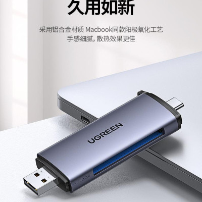 Ugreen UG50906CM517TK Màu Xám Đầu đọc thẻ nhớ 2in1 USB-C 3.1 + USB 3.0 sang SD TF Cfast 2.0 - HÀNG CHÍNH HÃNG