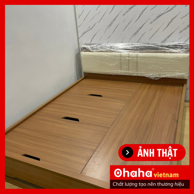 [Ảnh thực tế - Miễn phí lắp đặt & vận chuyển] Giường ngủ gỗ công nghiệp bọc nệm đầu giường có hộc kéo tiện lợi Ohaha - GN001