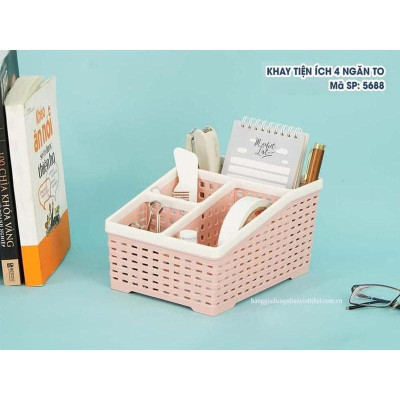 Khay Nhựa Tiện Ích 4 ngăn, 5 ngăn , lục giác để bàn, cắm bút, đựng đồ đa năng - giao mầu ngẫu nhiên
