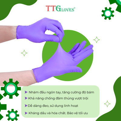 Găng Tay Cao Su Y Tế Size S Không Bột Nitrile TTGLOVES Màu Tím (100 Chiếc)