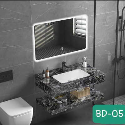 Tủ Lavabo mặt đá 2 tầng chống trầy Juno Sofa  80 x 50 cm Gương led cùng cỡ 80 x 50 cm