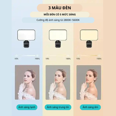 Đèn Led F6 Kẹp Điện Thoại / Laptop Dùng Để Livestream, Chụp Hình Có 3 Chế Độ Sáng Có Thể Điều Chỉnh Và Sạc - Hàng chính hãng