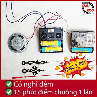 Bộ Máy Phát Nhạc Chuông Điểm Giờ Cho Đồng Hồ Treo Tường - 15 Phút 1 Lần, 3 Kiểu Nhạc, Chế Độ Nghỉ Đêm - Bảo Hành 3 Năm