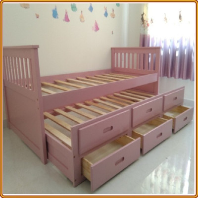 Giường 2 tầng Tundo kèm ngăn kéo tiện dụng màu hồng