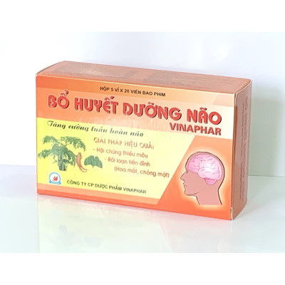 ￼BỔ HUYẾT DƯỠNG NÃO  Vinaphar  - Hộp 100 viên- Hoạt huyết dưỡng não dùng cho người làm việc tri óc căng thằng.