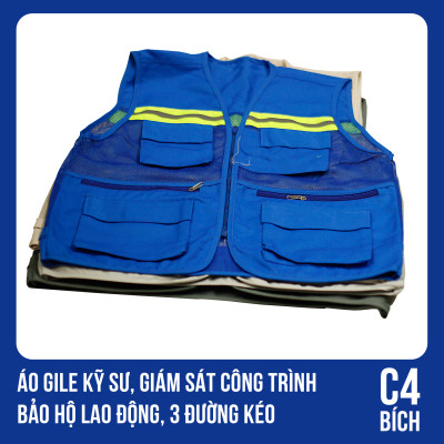 Áo Gile Kỹ Sư, Giám Sát Công Trình, Bảo Hộ Lao Động, 3 Đường Kéo - Mã C4 (BÍCH)