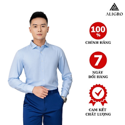Áo sơ mi nam dài tay ALIGRO 100% chất bamboo Màu Xanh phối cổ bẻ dáng ôm body ALGS214