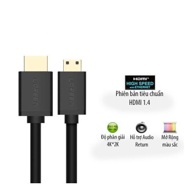 Ugreen UG11167HD108TK 1.5M 4K 60hz 2.0 Cáp Mini HDMI sang HDMI thuần đồng màu Đen - HÀNG CHÍNH HÃNG
