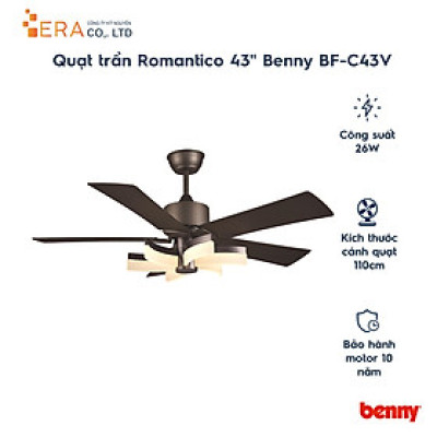 Quạt Trần Điều Khiển Từ Xa Benny BF-C43V (26W) - Made in Thailan - Hàng chính hãng