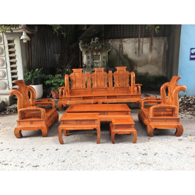 Bàn ghế tần thuỷ hoàng gỗ gõ đỏ cột 12, cột liền, yếm liền, mặt bàn là ván liền.