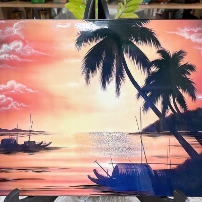 Tranh sơn mài - ĐỒNG QUÊ VIỆT NAM -Hàng xuất khẩu size 30x40 cm