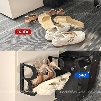 Giá Để Giày Dép Dán Tường 2 Tầng Chữ R Móc Treo Đồ Đa Năng Nhà Tắm Decor 4 Miếng Chữ U Siêu Dính