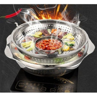 Nồi Lẩu Xoay 2 Lớp Inox 304 Dễ Vớt Thức Ăn 32 cm - Hàng Chính Hãng 