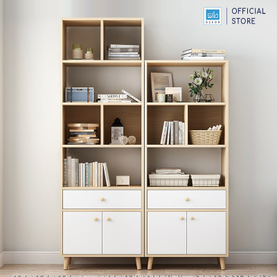 Kệ Sách Gỗ Đứng Nhiều Ngăn Hiện Đại Màu Trắng Phối Vân Gỗ Sồi Thương Hiệu SIB Decor KSG39