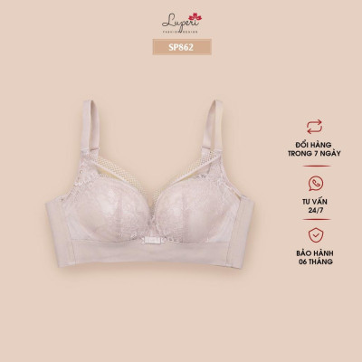 Áo Lót Nâng Ngực Nữ Không Gọng Đệm Dày LUPERI LU3AL862 Phối Ren Nâng Đẩy Ngực Bản Lưng Không Đường May 3 Móc