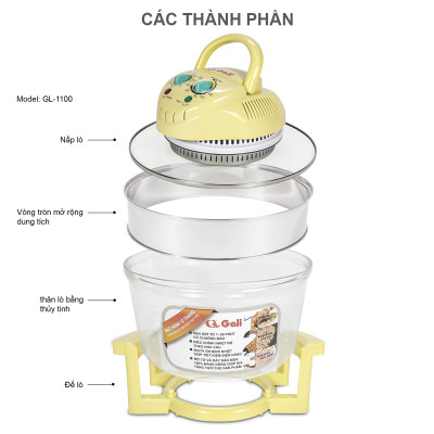 Lò nướng thủy tinh đa năng Gali GL-1121 17 lít 1300w, hàng chính hãng bảo hành 24 tháng, tặng kèm 5 phụ kiện tiện lợi, hàng chính hãng 100%, bảo hành 12 tháng Gali
