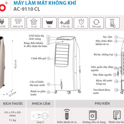 Máy Làm Mát Không Khí Saiko AC-9110CL (110W) - Hàng chính hãng