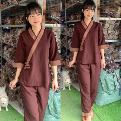 ĐỒ LAM ĐI CHÙA  Mẫu Cài Cút Kate Mịn