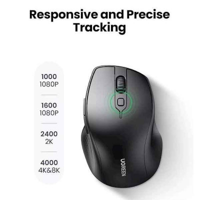 Ugreen UG90395MU101TK 4000Dpi Chuột không dây + Bluetooth Ergonomic có 5 chế độ bấm Màu Đen - HÀNG CHÍNH HÃNG