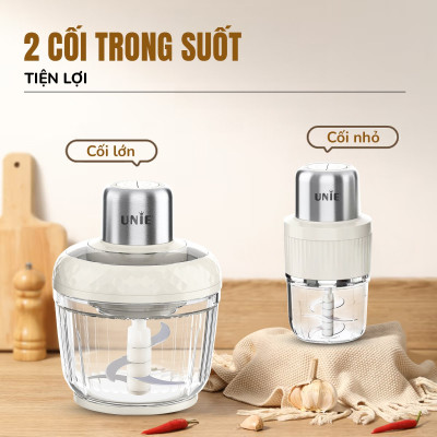 Máy xay thịt UNIE UM366, công suất 400W, 2 cối thủy tinh tiện lợi, động cơ đồng cao cấp;  xay thịt, đánh ruốc, bóc tỏi tiện lợi; hàng chính hãng bảo hành 12 tháng