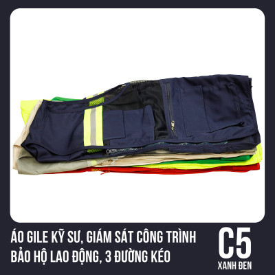 Áo Gile Kỹ Sư, Giám Sát Công Trình, Bảo Hộ Lao Động, 3 Đường Kéo - Mã C5 (Xanh Đen)