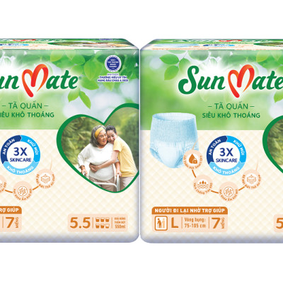 Combo 2 Gói Tã Quần Người Lớn Sunmate Khô Thoáng L7 (7 Miếng/ Gói)