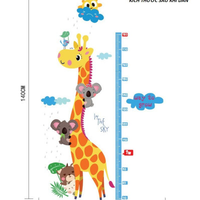 Decal dán tường Thước đo chiều cao Hươu cao cổ AmyShop DTD018 (140x90cm)