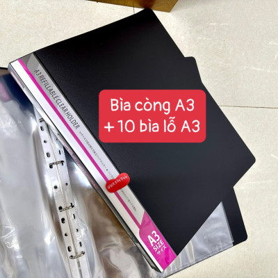 [ Kích Thước A3 ] Bìa Còng Nhẫn 2F5 Size  A3 Đựng Hồ Sơ Bản Vẽ Chống Thấm Nước Kèm 10 Tờ Bìa Lỗ A3 Dày Tiện Dụng Kidario