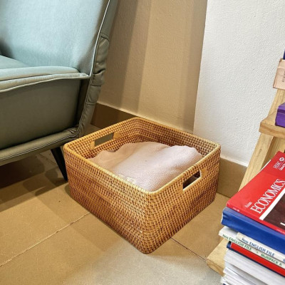 Giỏ Mây Guột ONGTRE Hình Vuông Đựng Đồ Đa Năng, Vật Dụng Trong Nhà Tiện Lợi