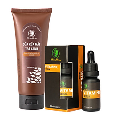 Bộ làm sạch và dưỡng trắng, đánh bay sạm nám da mặt Wonmom ( 1 sữa rửa mặt + 1 serum vitamin C )