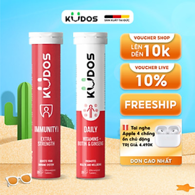 Combo Thực phẩm bảo vệ sức khỏe KUDOS IMMUNITY BOOST EXTRA  STRENGTH + KUDOS DAILY VITAMINS PLUS BIOTIN  & GINSENG (20 viên/ Tuýp)