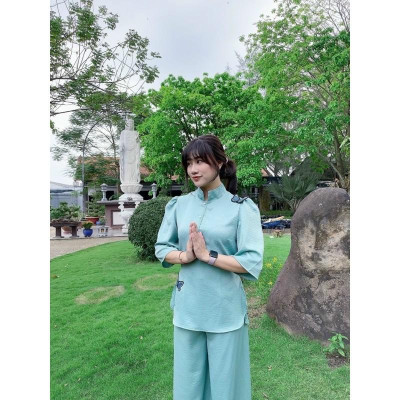 Đồ lam đi chùa cao cấp AL031 kết cườm thêu bướm cực đẹp