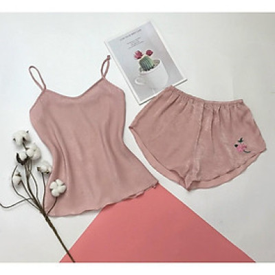 Bộ đồ ngủ nữ mặc nhà 2 dây lụa cao cấp mềm mại hàng thiết kế MS04