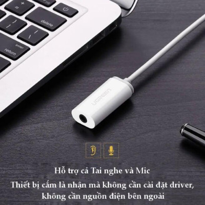 Ugreen UG30712US206TK 15CM màu Trắng Bộ chuyển USB 2.0 sang âm thanh 3.5mm - HÀNG CHÍNH HÃNG