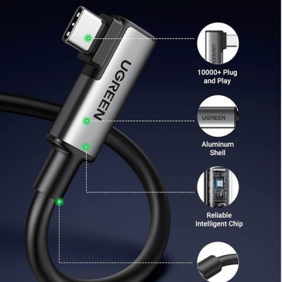Ugreen 90629 5M 5Gbps Màu Đen Cáp sạc , truyền dữ liệu 2 máy tính 2 đầu USB-C 1 đầu vuông góc 90 độ US551 - Hàng chính hãng