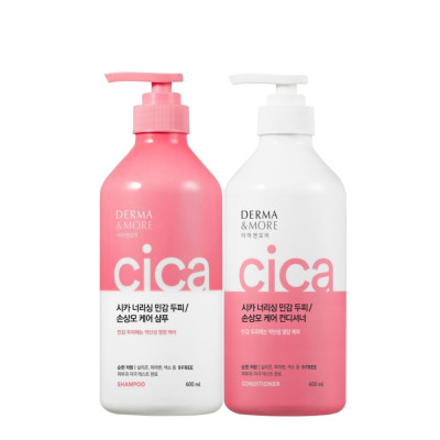 Bộ dầu gội và dầu xả phục hồi tóc hư tổn Derma & More CICA dưỡng tóc bóng khỏe cho da đầu nhạy cảm 600ml