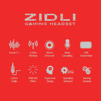 Tai nghe gaming không dây ZIDLI AH1 2.4Ghz - Hàng chính hãng