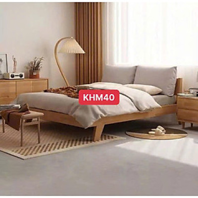 Giường ngủ KHM40 decor kiểu Hàn Quốc màu tự nhiên phủ bóng PU