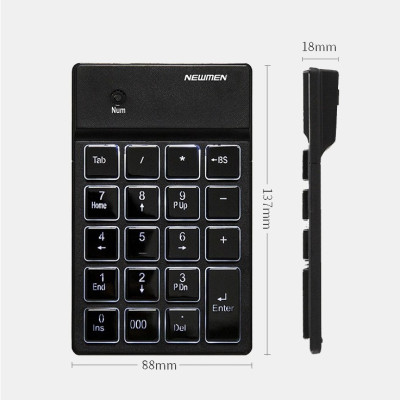Bàn phím Số không dây Newmen TK-028 ( Bluetooth + LED Keycaps) (Black, Pink) - Hàng Chính Hãng