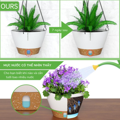 Chậu treo tự tưới Monrovia cho cây trong nhà và ngoài trời có móc treo sắt, decor không gian sống